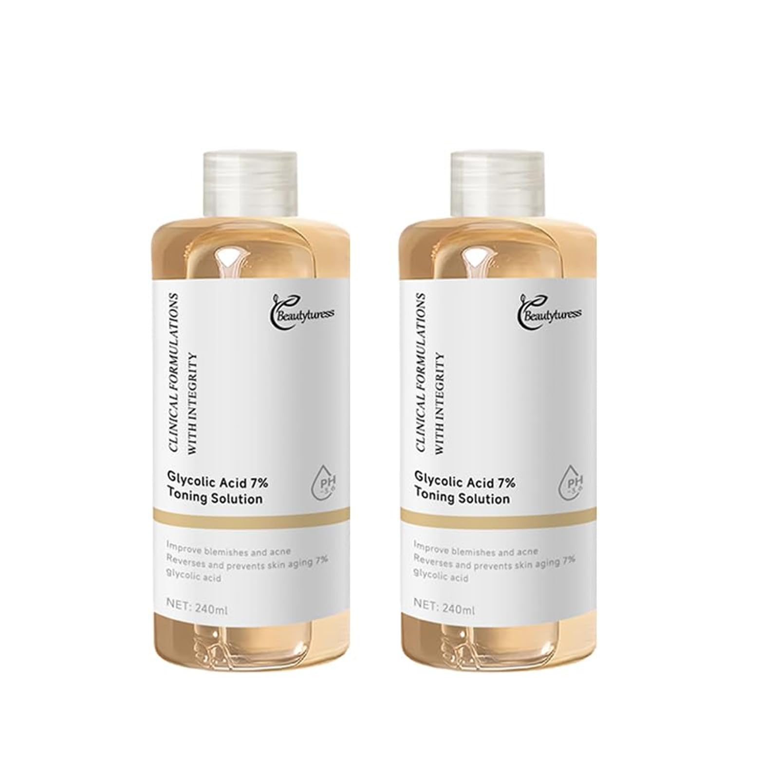 BEAUTYTURESS Glycolic Acid 7% Toning Solution – Exfoliate, Refine Texture & Even Tone (8.12 fl oz x 2)