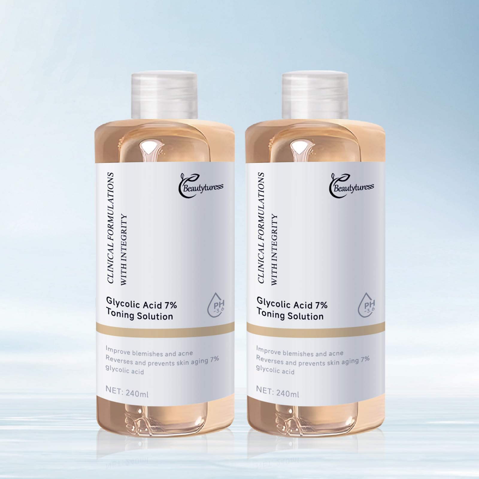 BEAUTYTURESS Glycolic Acid 7% Toning Solution – Exfoliate, Refine Texture & Even Tone (8.12 fl oz x 2)