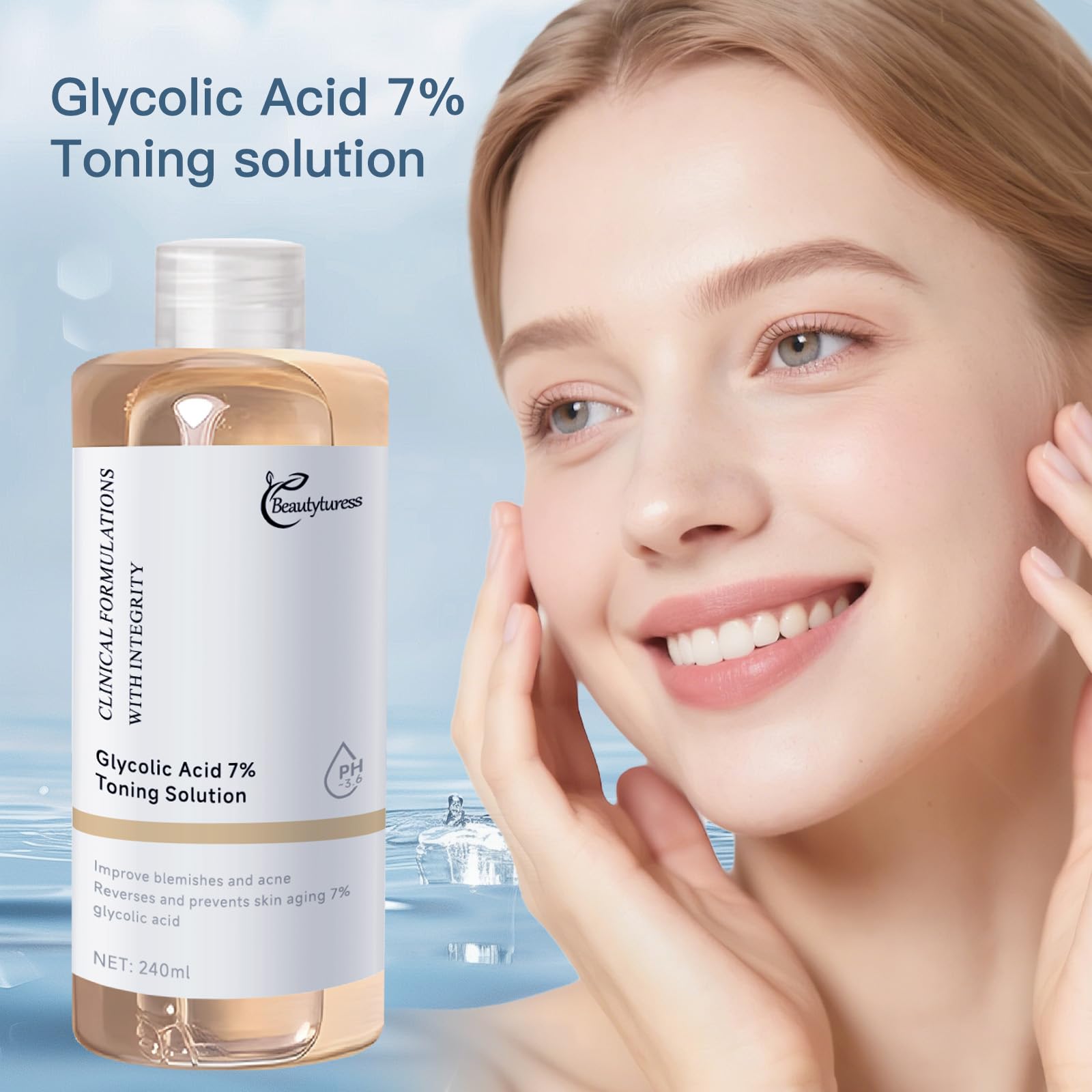 BEAUTYTURESS Glycolic Acid 7% Toning Solution – Exfoliate, Refine Texture & Even Tone (8.12 fl oz x 2)