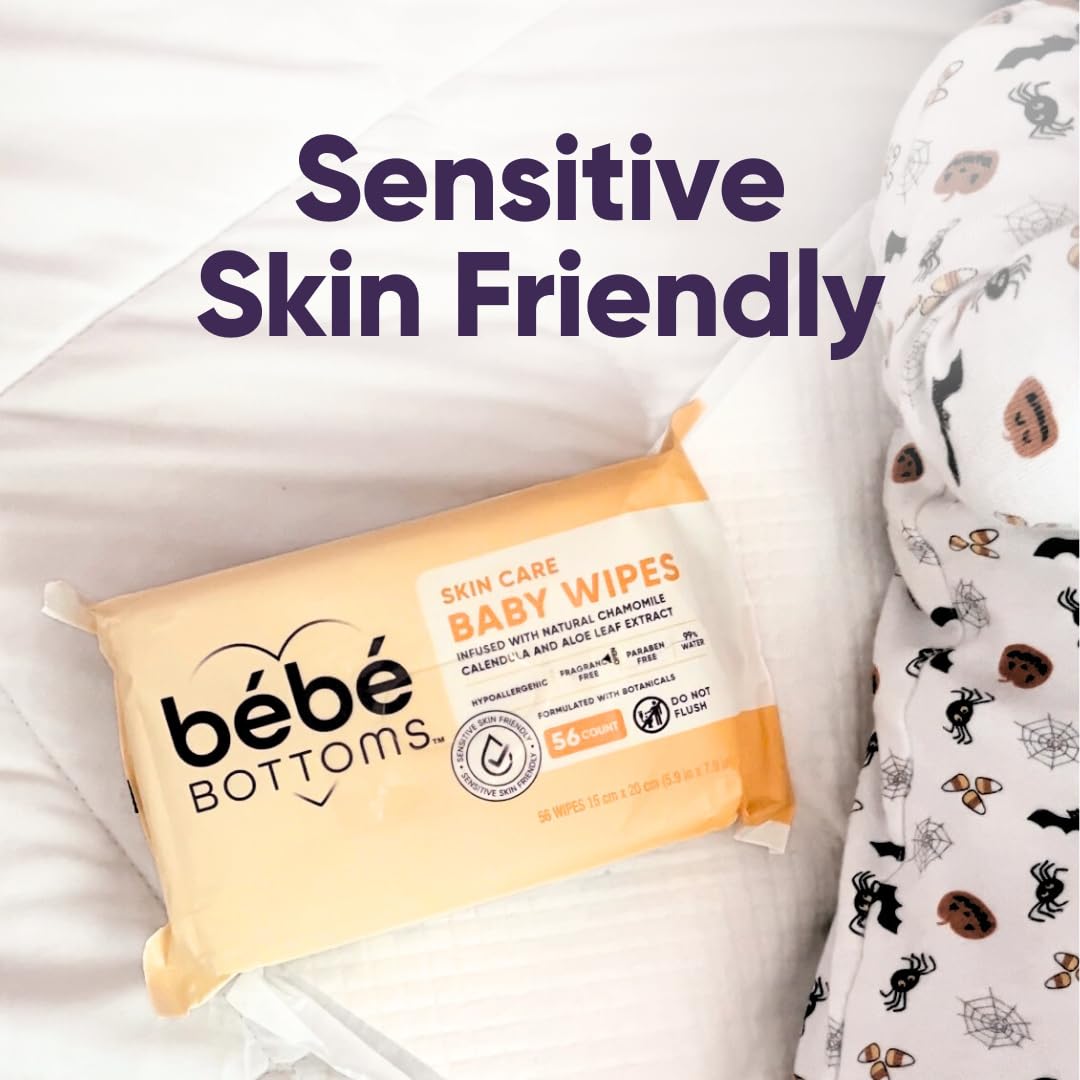 BEBE BOTTOMS Hypoallergenic Facial Cloths & Baby Wipes – Fragrance-Free, Paraben-Free, Sensitive-Skin Safe – 224 Count