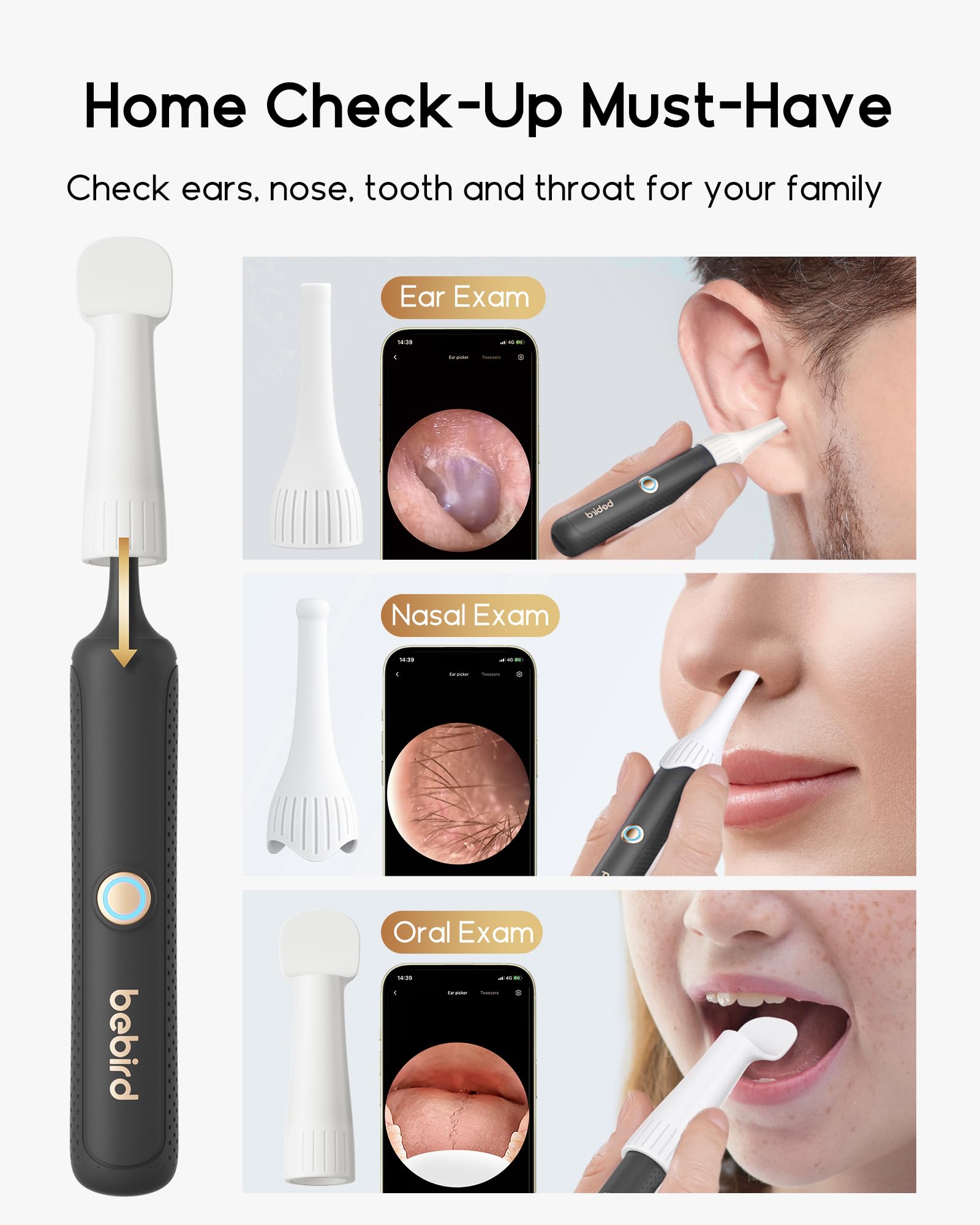 BEBIRD Earsight Plus R37R Ear Cleaning Camera | Wireless Otoscope, 4 Tips, Soft Silicone Tip, 3P Waterproof HD — FSA/HSA Eligible