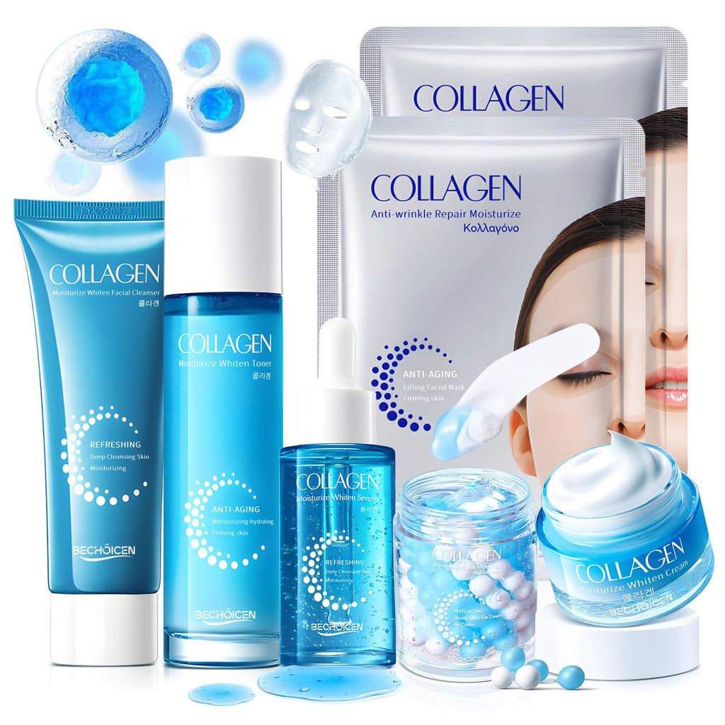 BECHOICEN Collagen Skincare Set – 7-Piece Hydrating Face Care Kit