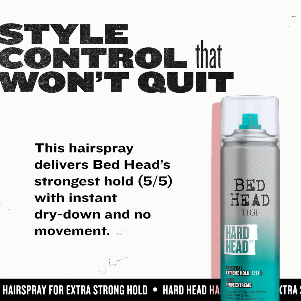 Bed Head Hard Head Hairspray – Extra Strong Hold for All Hair Types | Instant Dry & Natural Shine | 11.7 oz (3 Pack)
