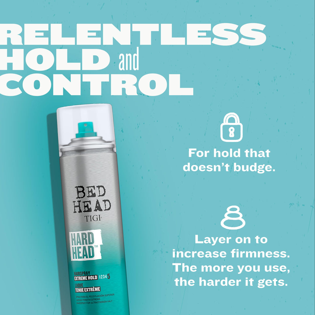 Bed Head Hard Head Hairspray – Extra Strong Hold for All Hair Types | Instant Dry & Natural Shine | 11.7 oz (3 Pack)