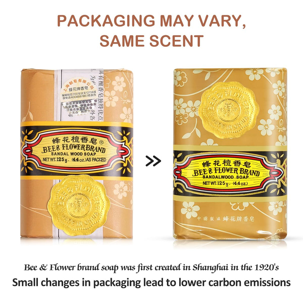 Bee & Flower Sandalwood Soap Bar – 4-Pack (4.4 oz each), Moisturizing Bath Soap, Valentine’s Day Gifts for Her