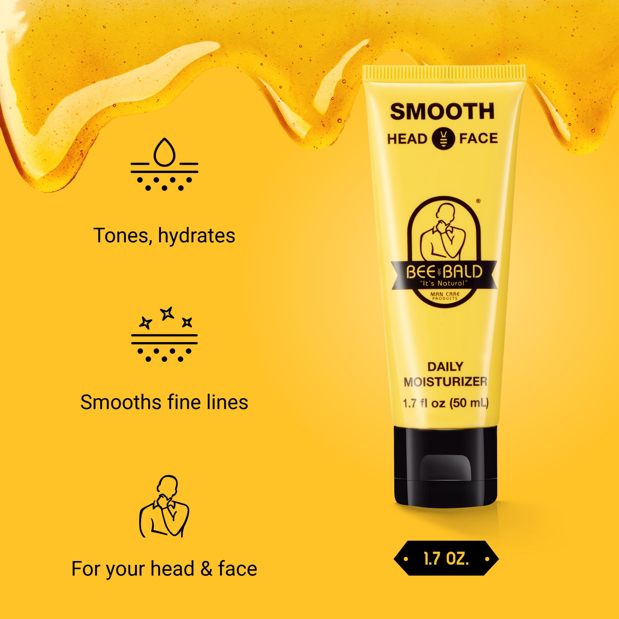 Bee Bald Smooth Daily Moisturizer – Hydrates, Tones, and Controls Shine | 1.7 Fl Oz (Pack of 2)