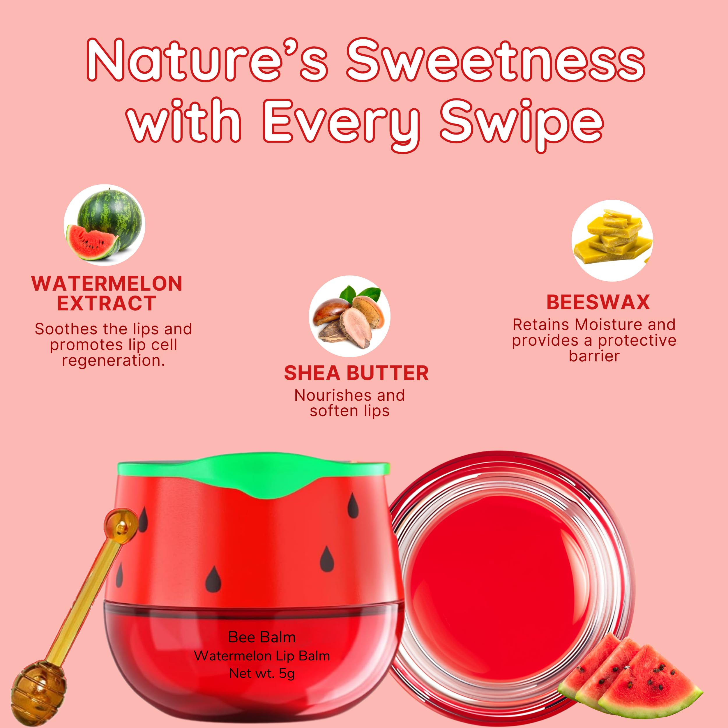 Bee Balm Original Lip Balm – Watermelon Hydration with Propolis, Honey & Vitamin E