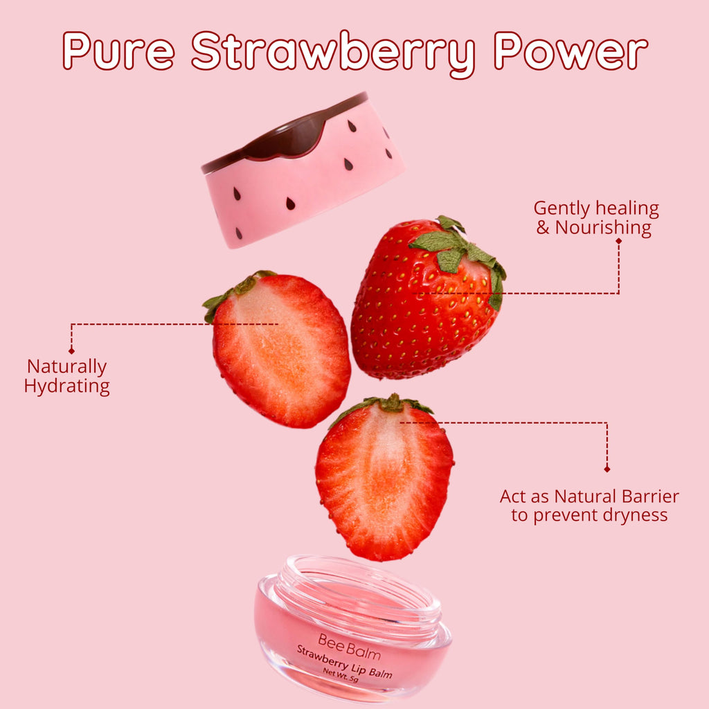 Bee Balm Original Lip Balm – Strawberry Hydrating Balm in Honey Pot (Pack of 2)