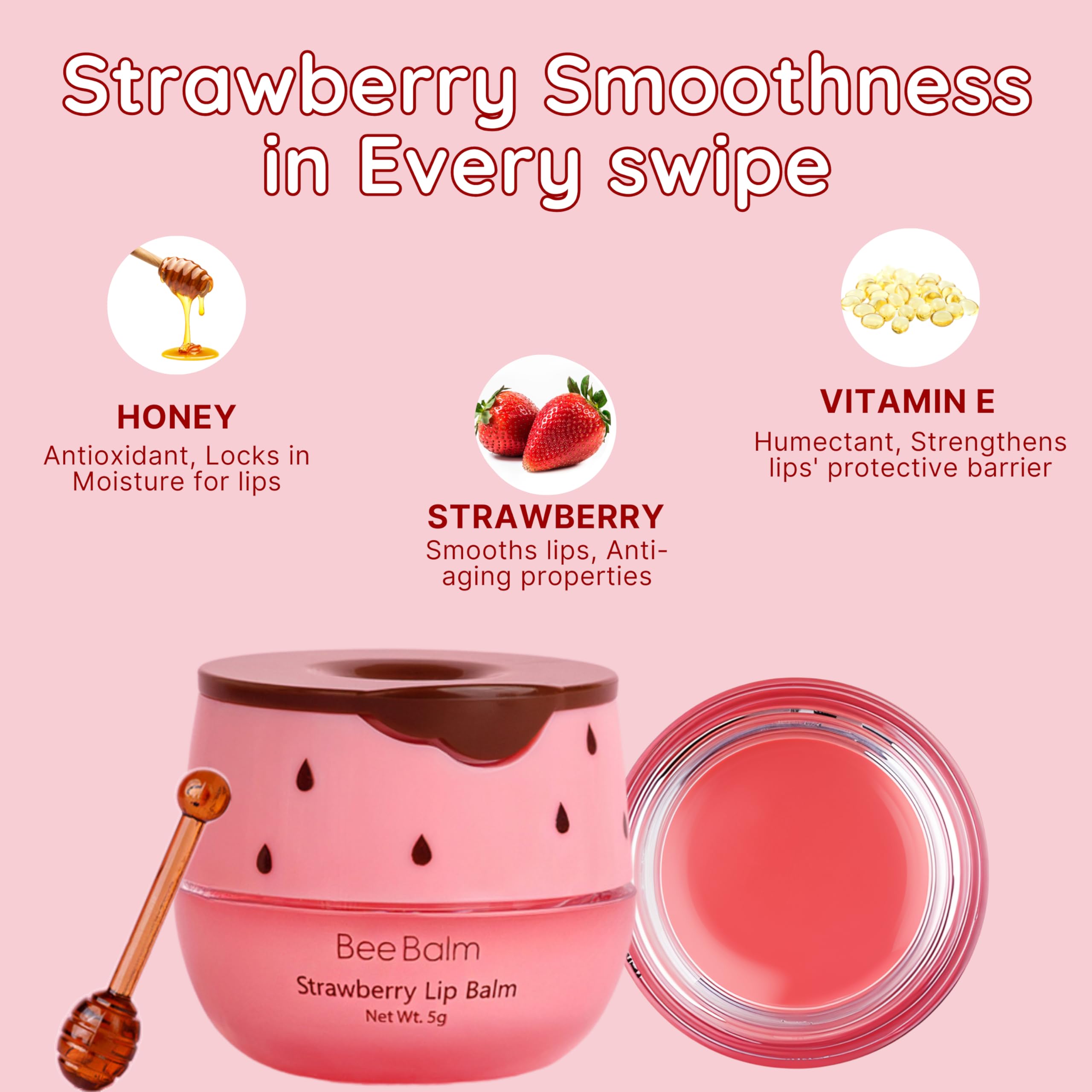 Bee Balm Original Lip Balm – Strawberry Hydration with Propolis, Honey & Vitamin E