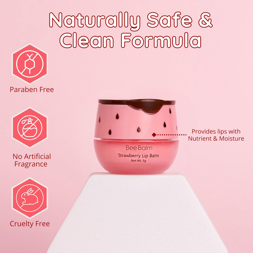 Bee Balm Original Lip Balm – Strawberry Hydrating Balm in Honey Pot (Pack of 2)