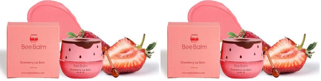 Bee Balm Original Lip Balm – Strawberry Hydrating Balm in Honey Pot (Pack of 2)