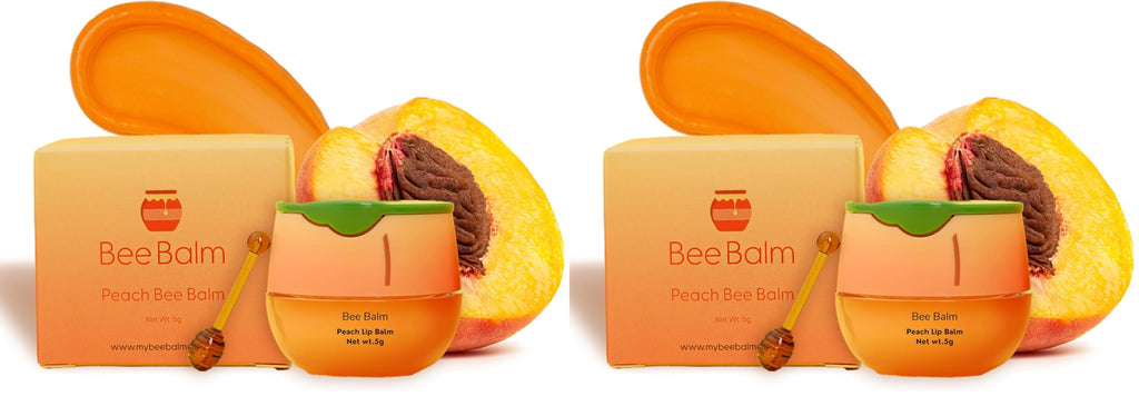 Bee Balm Original Peach Lip Balm – Hydrating Honey Pot with Propolis, Honey & Vitamin E (Pack of 2)