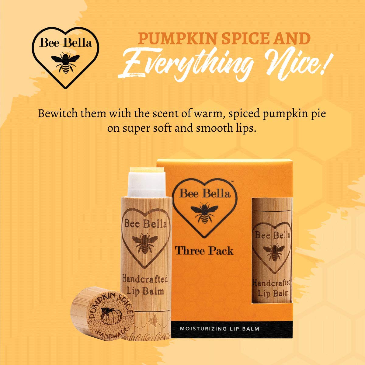 Bee Bella Lip Balm Pumpkin Spice (3 Pack) – Handmade in USA | Long-Lasting Moisture