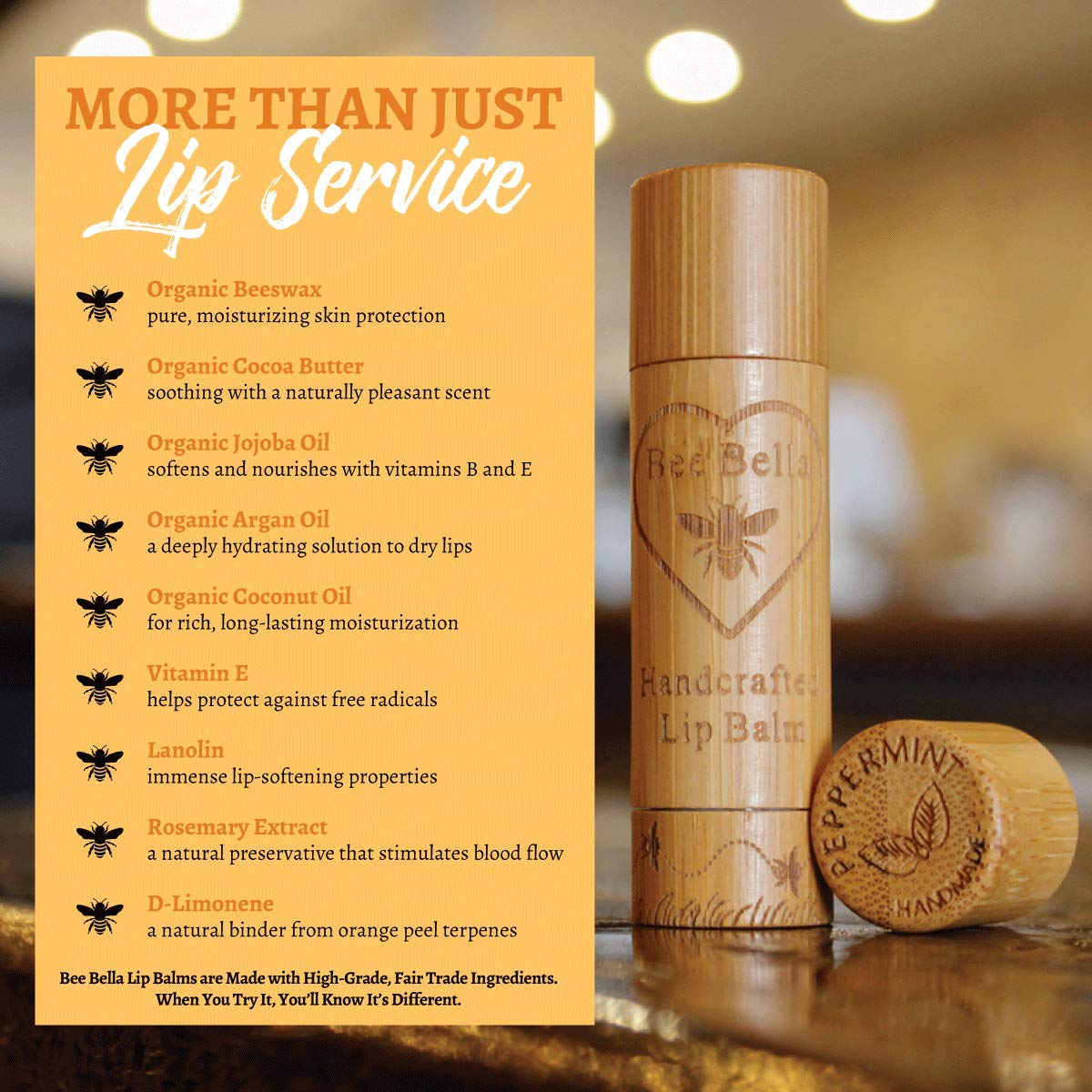 Bee Bella Lip Balm Peppermint 3-Pack | Natural Hydration, Handmade in USA