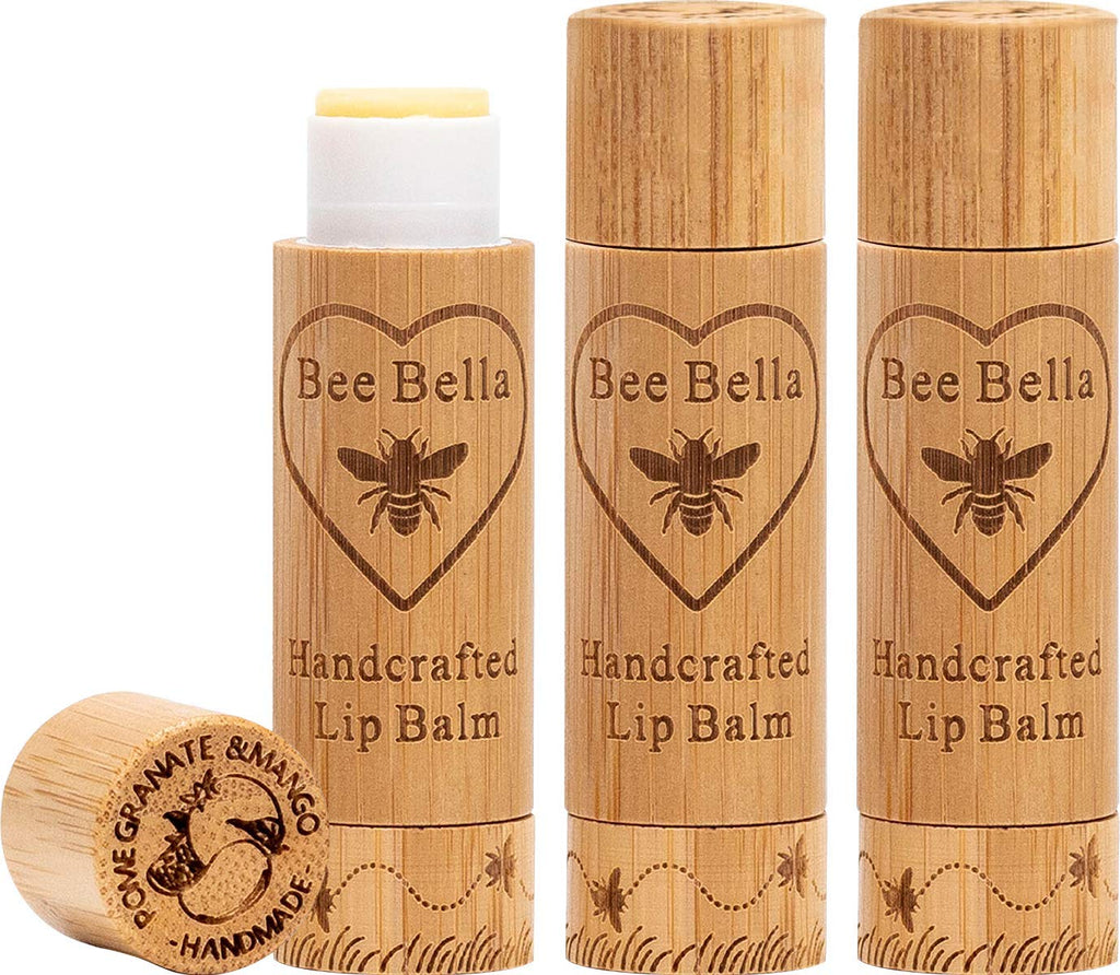 Bee Bella Lip Balm Pomegranate Mango (3 Pack) – 100% Natural Beeswax + Vitamin E | Handmade in USA