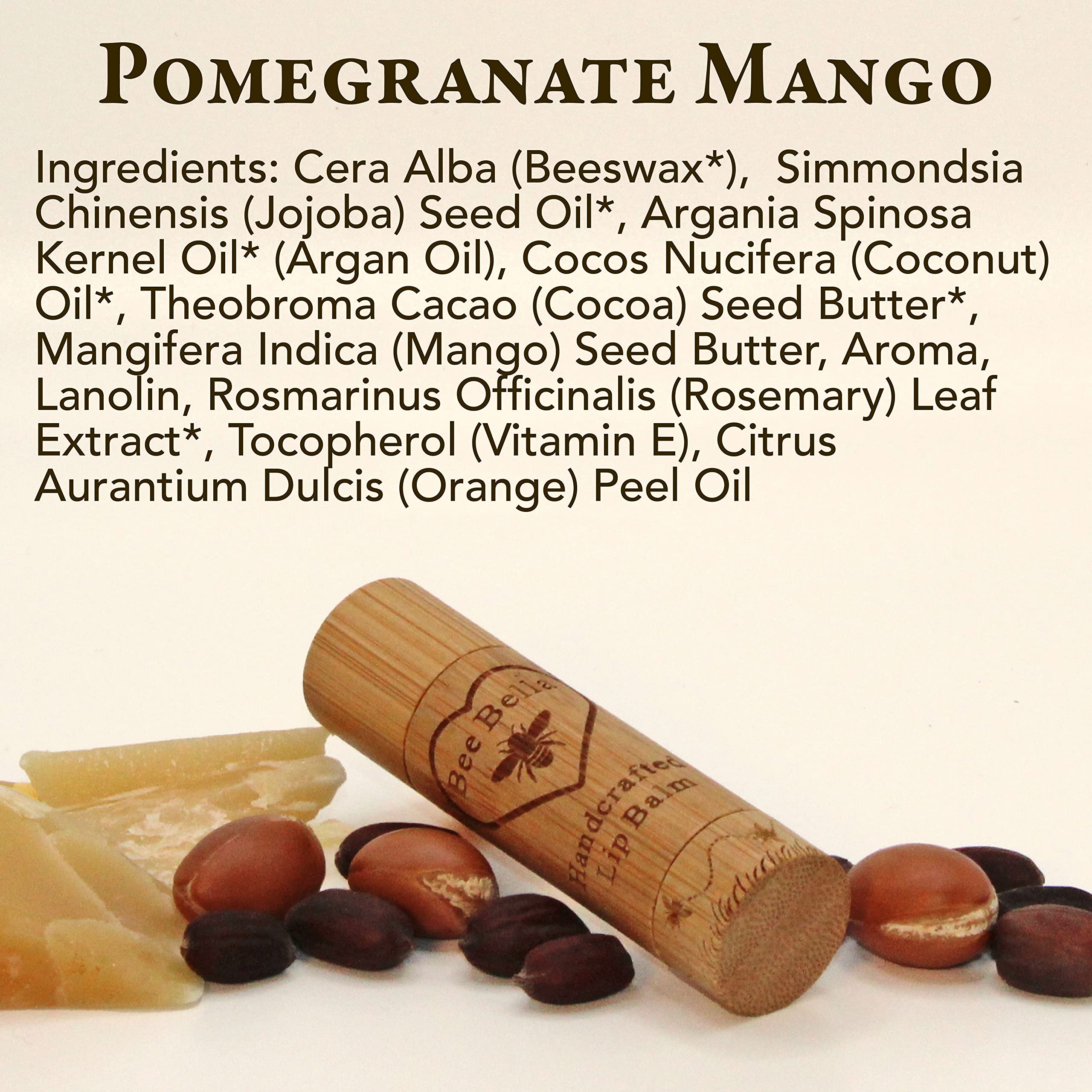 Bee Bella Lip Balm Pomegranate Mango (3 Pack) – 100% Natural Beeswax + Vitamin E | Handmade in USA