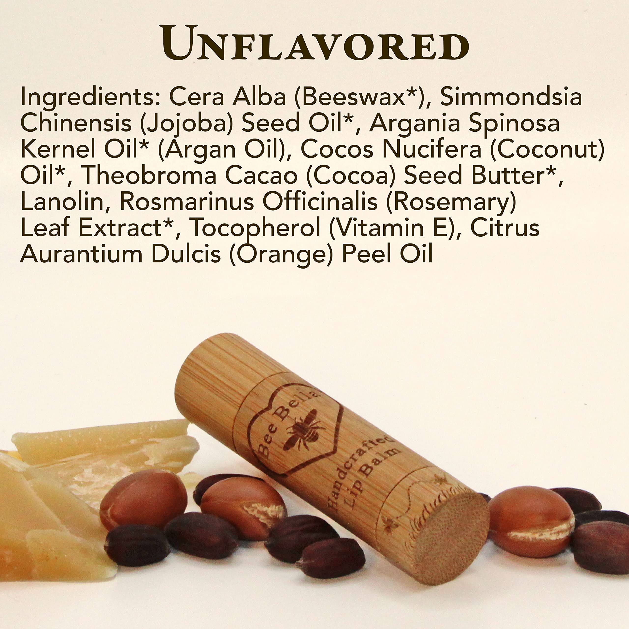Bee Bella Lip Balm Unscented 3-Pack | Natural Beeswax + Vitamin E, Handmade in USA