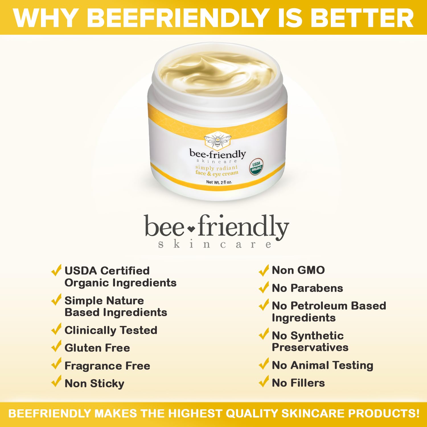 BeeFriendly Organic Face & Eye Cream – USDA Certified Organic Moisturizer for Face, Neck & Decollete