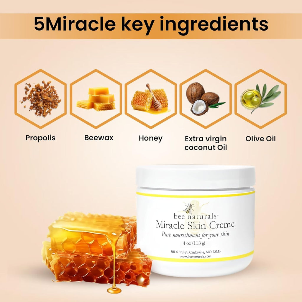Bee Naturals Miracle Skin Creme – All-Natural Hydration for Face, Body & Lips (Pack of 2, 4 oz)