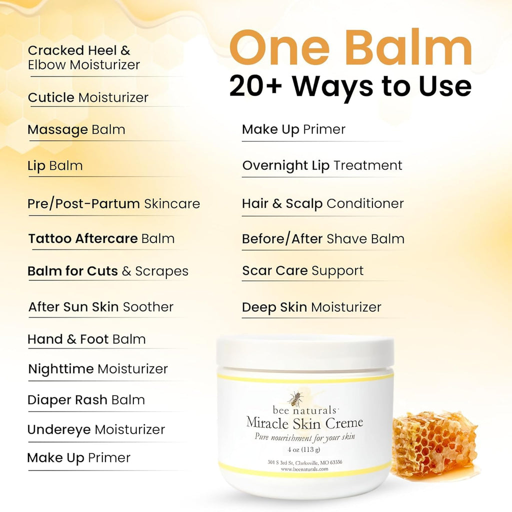 Bee Naturals Miracle Skin Creme – All-Natural Hydration for Face, Body & Lips (Pack of 2, 4 oz)
