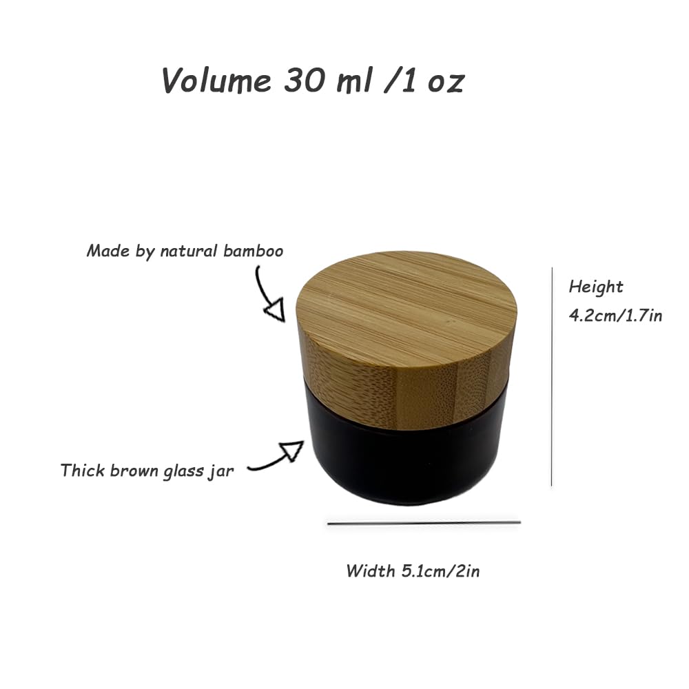 BEECO GIF2U Empty Refillable Frosted Glass Cosmetic Jars – 4 Pack, 30ml with Bamboo Lids