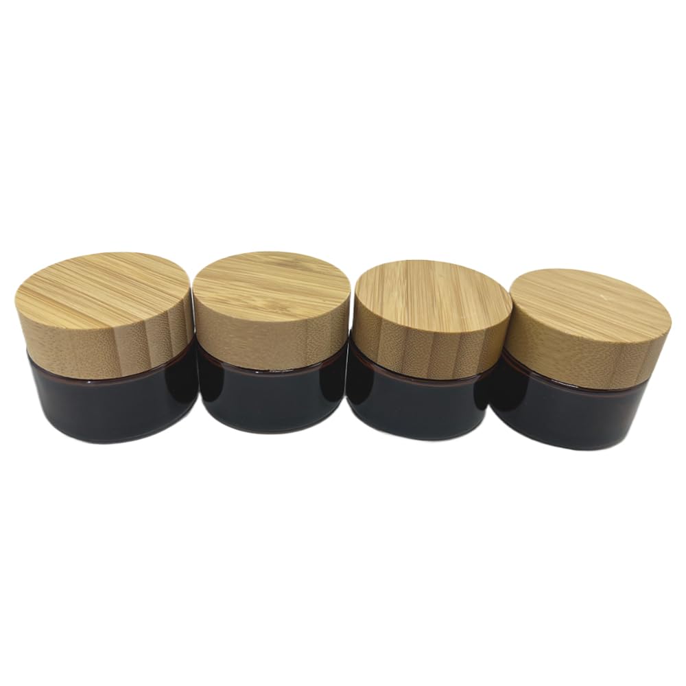 BEECO GIF2U Empty Refillable Frosted Glass Cosmetic Jars – 4 Pack, 30ml with Bamboo Lids