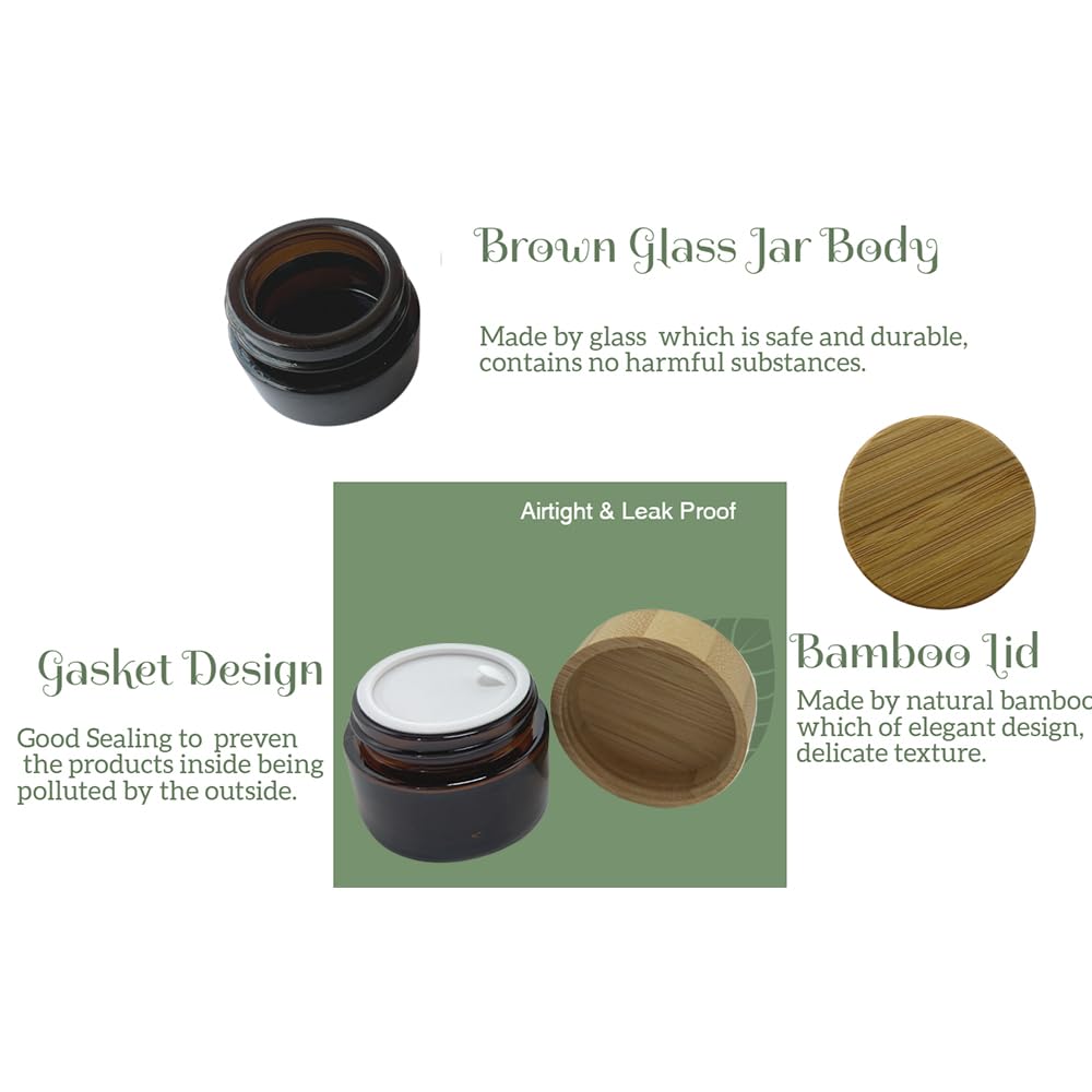 BEECO GIF2U Empty Refillable Frosted Glass Cosmetic Jars – 4 Pack, 30ml with Bamboo Lids