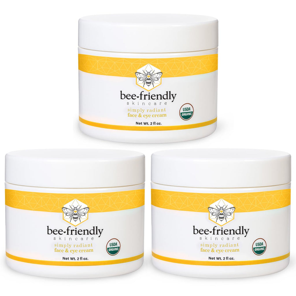 BeeFriendly Organic Face & Eye Cream — USDA Certified Organic Moisturizer, 6 oz (3 Jars in Box)