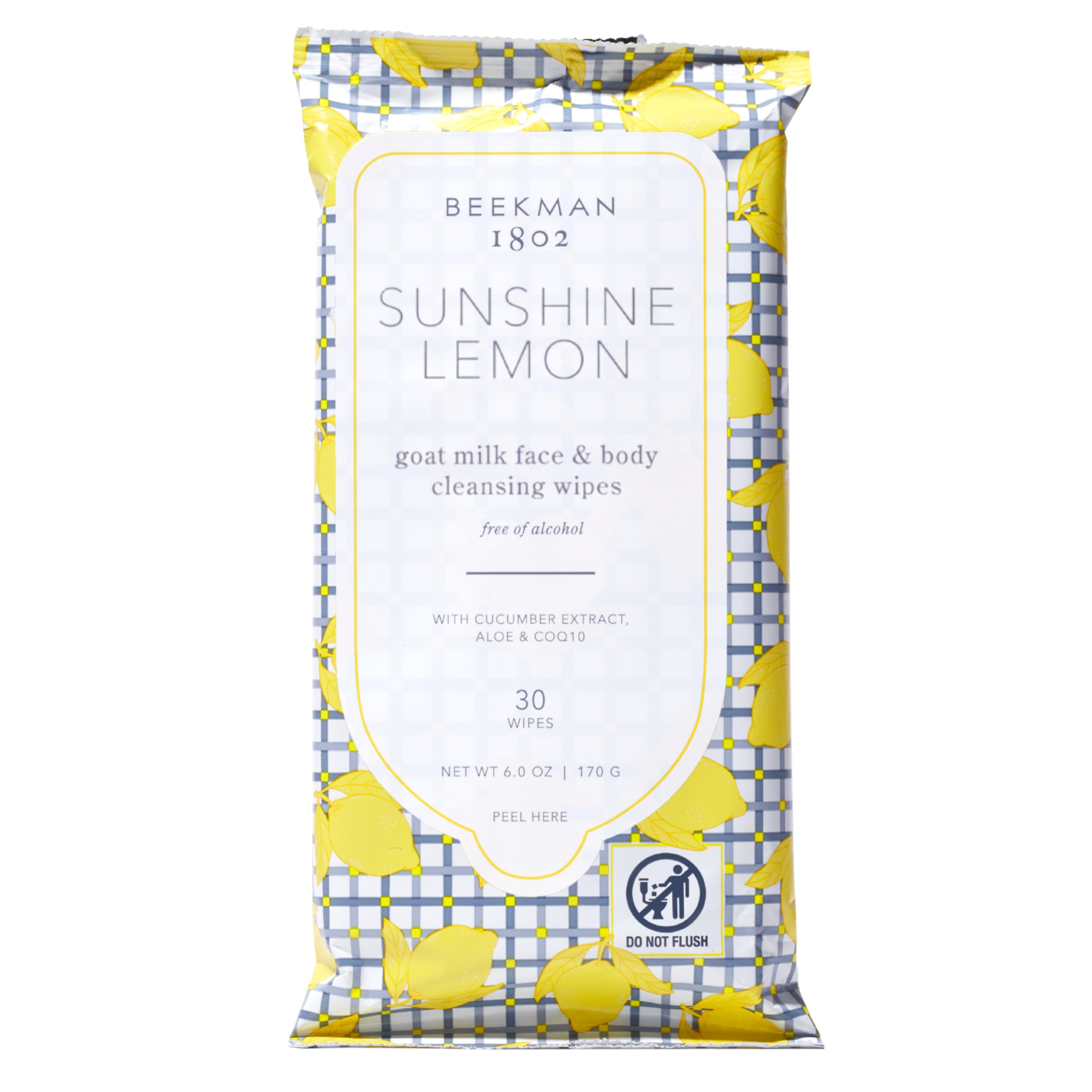 Beekman 1802 Sunshine Lemon Face & Body Wipes – Alcohol-Free, Goat Milk
