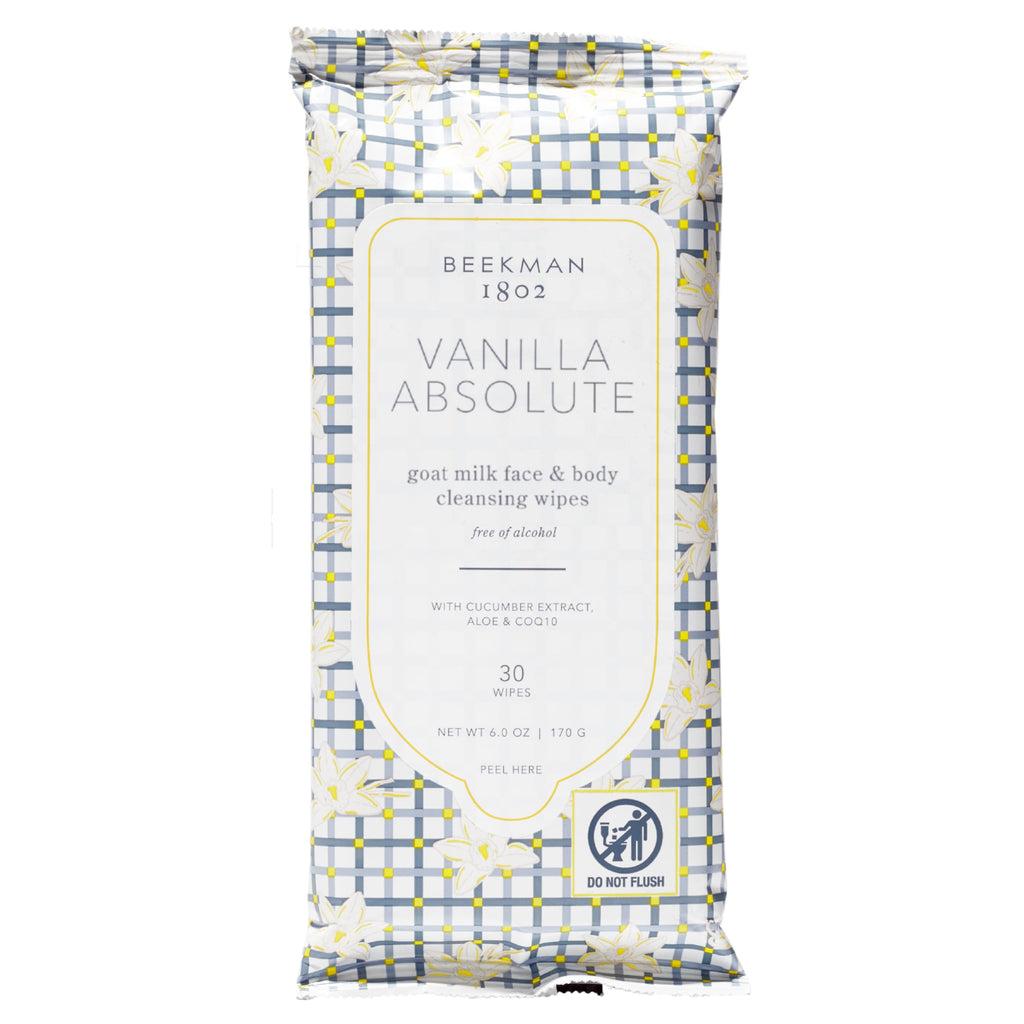 Beekman 1802 Face & Body Wipes – Vanilla Absolute, 30 Count, Alcohol-Free
