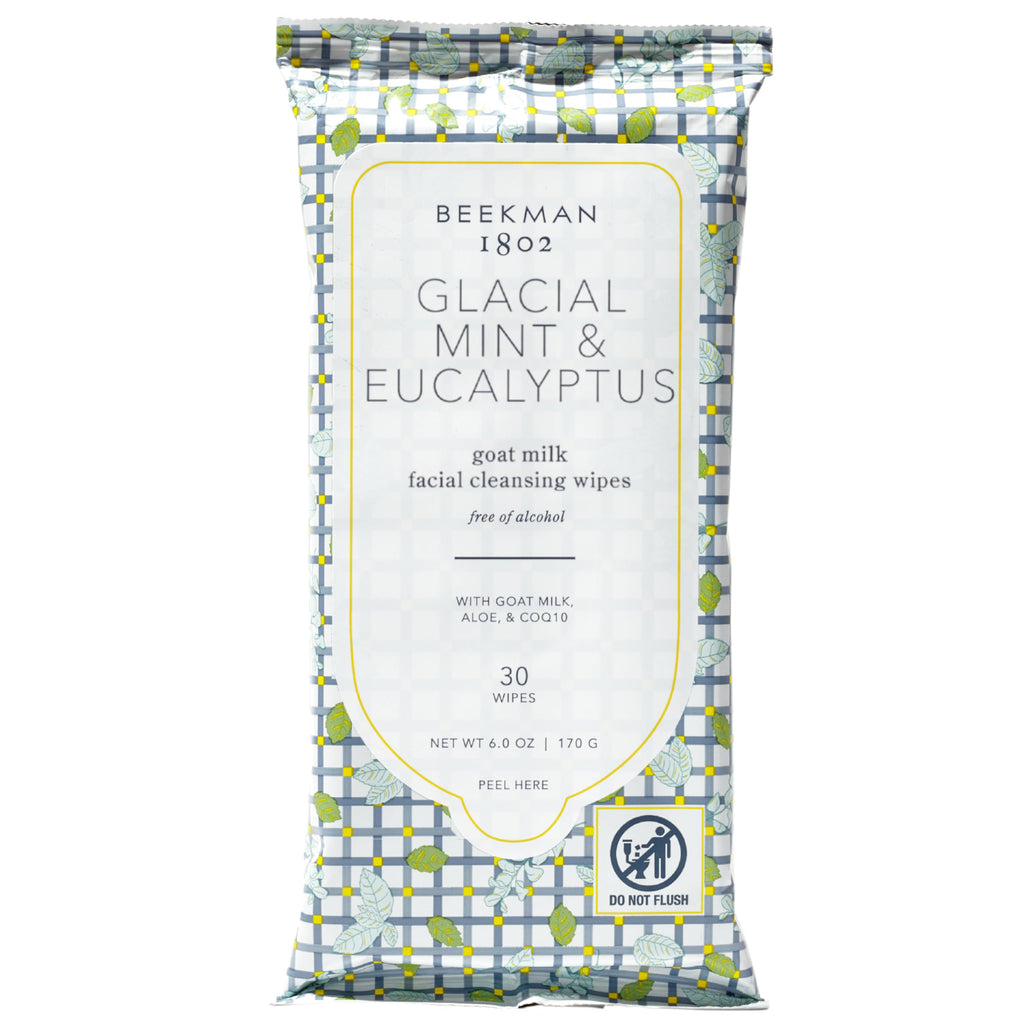 Beekman 1802 Glacial Mint & Eucalyptus Face Wipes – 30 Count | Goat Milk, Aloe Vera & CoQ10