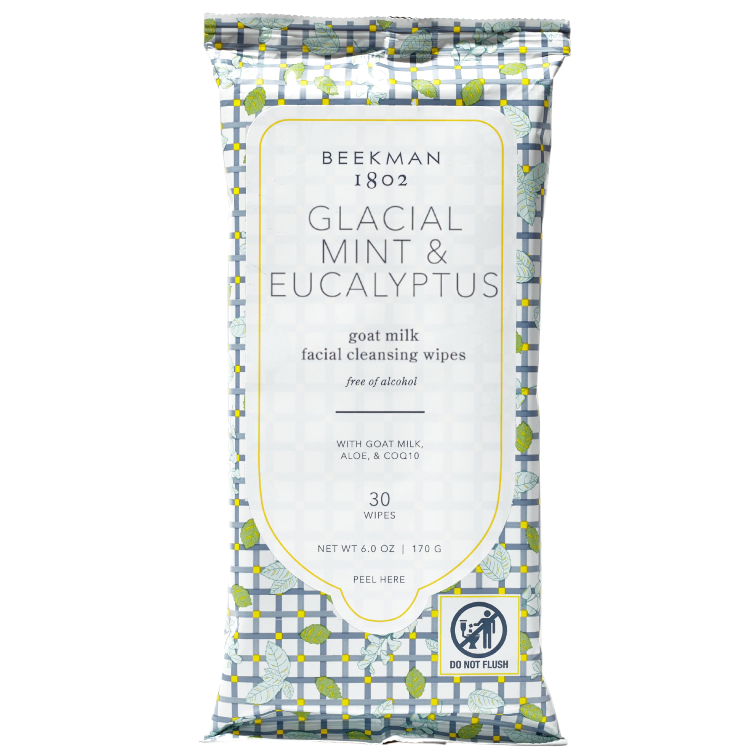 Beekman 1802 Glacial Mint & Eucalyptus Face Wipes – 30 Count | Goat Milk, Aloe Vera & CoQ10