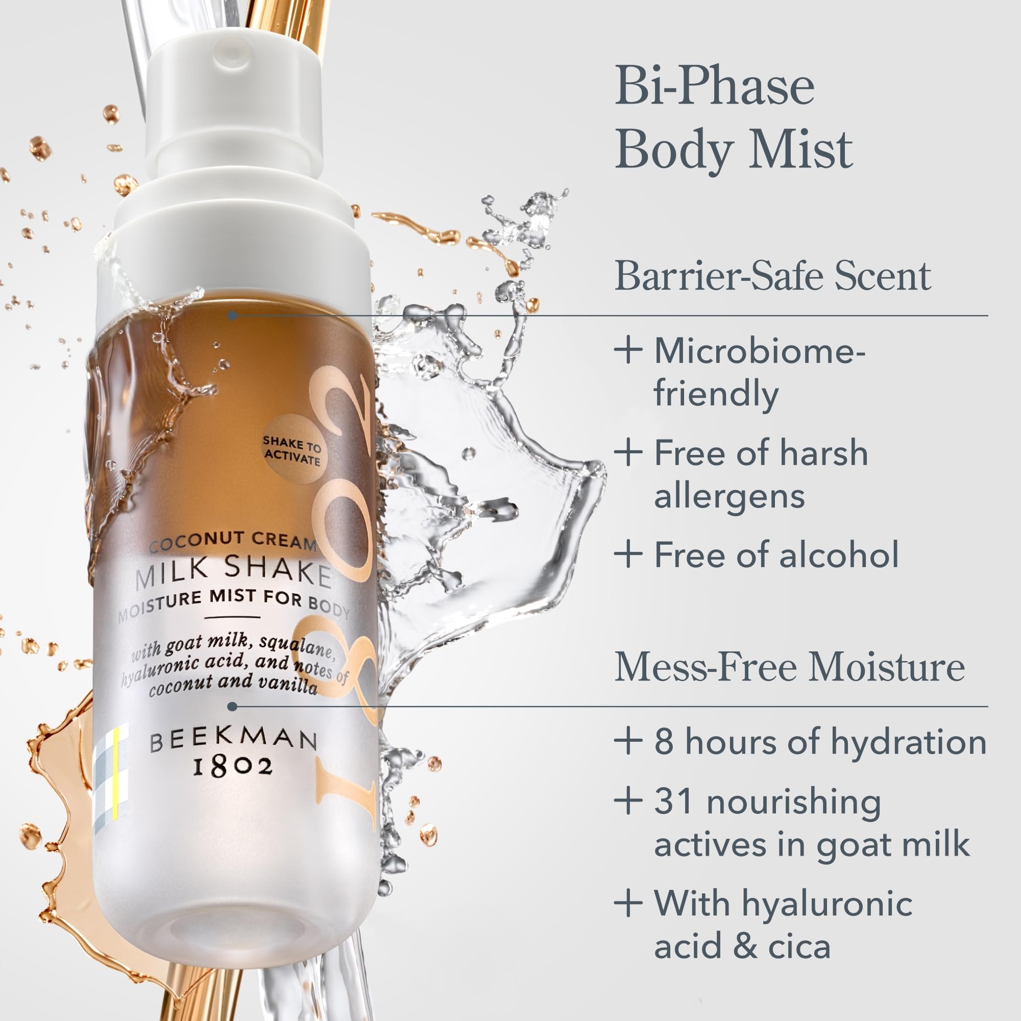 Beekman 1802 Milk Shake Body Mist Coconut Cream – Lightweight Hydration with Goat Milk & Hyaluronic Acid (2 fl oz)