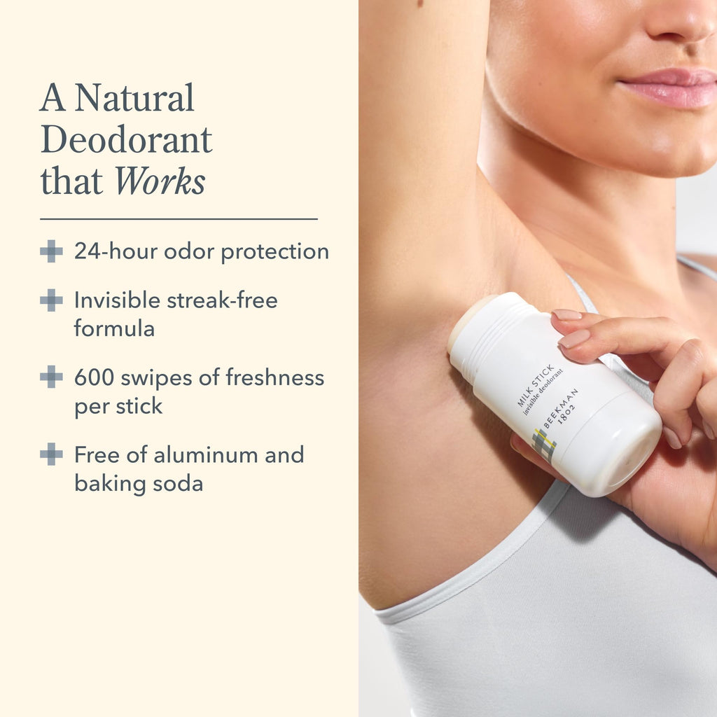 Beekman 1802 Milk Stick Whole Body All-Day Invisible Deodorant – Aluminum-Free, Citrus Scent, 2.5 oz
