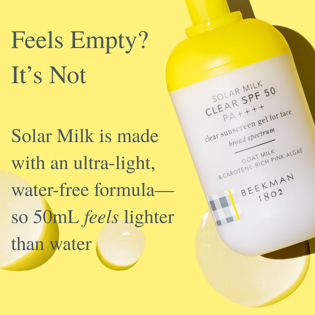 Beekman 1802 Solar Milk SPF 50 3-in-1 Face Sunscreen – Lightweight Gel, Goat Milk, Makeup Primer