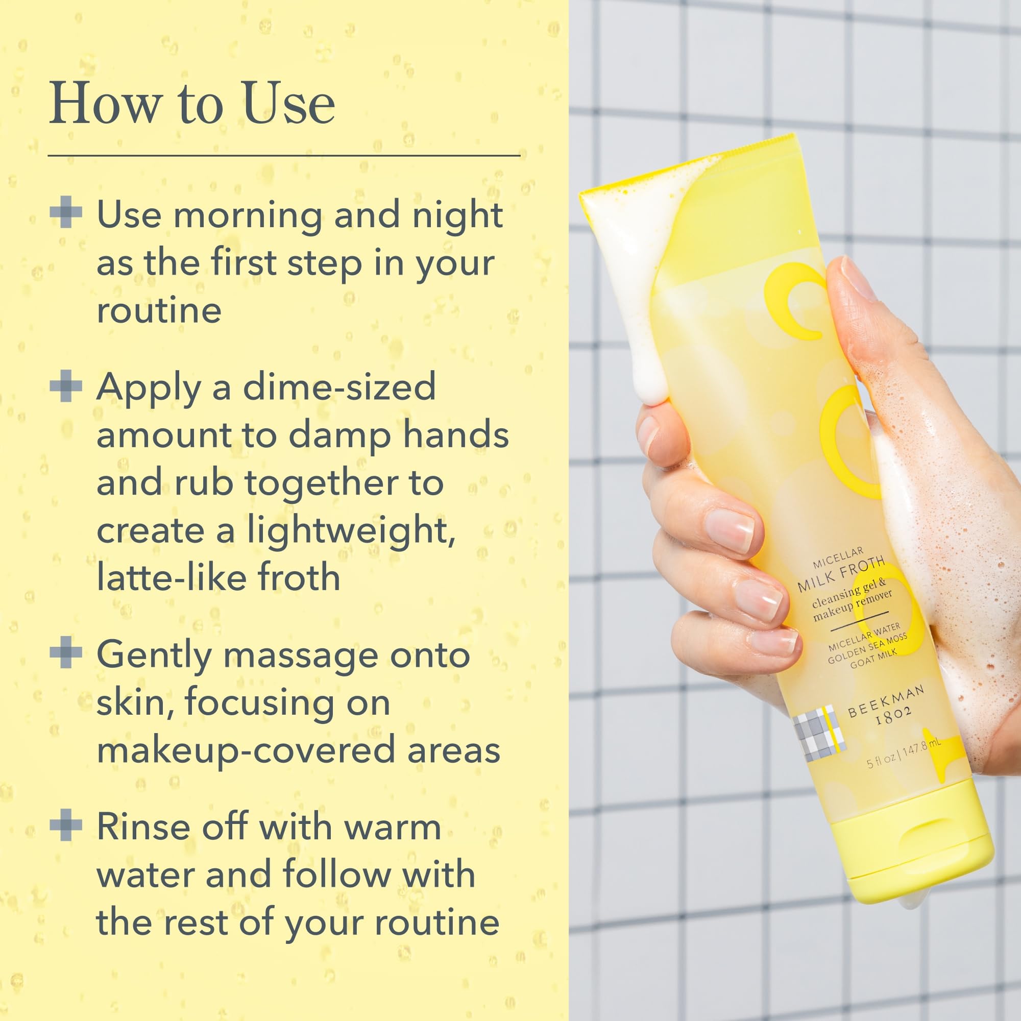 Beekman 1802 Micellar Milk Froth Cleansing Gel | 2-in-1 Makeup Remover for Sensitive Skin