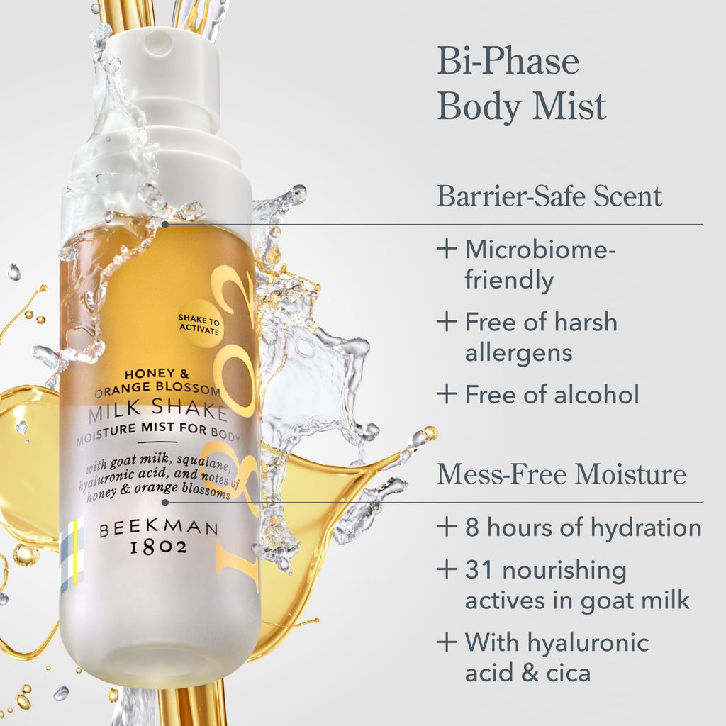 Beekman 1802 Milk Shake Body Mist – Honey & Orange Blossom | Hydrating Goat Milk Mist