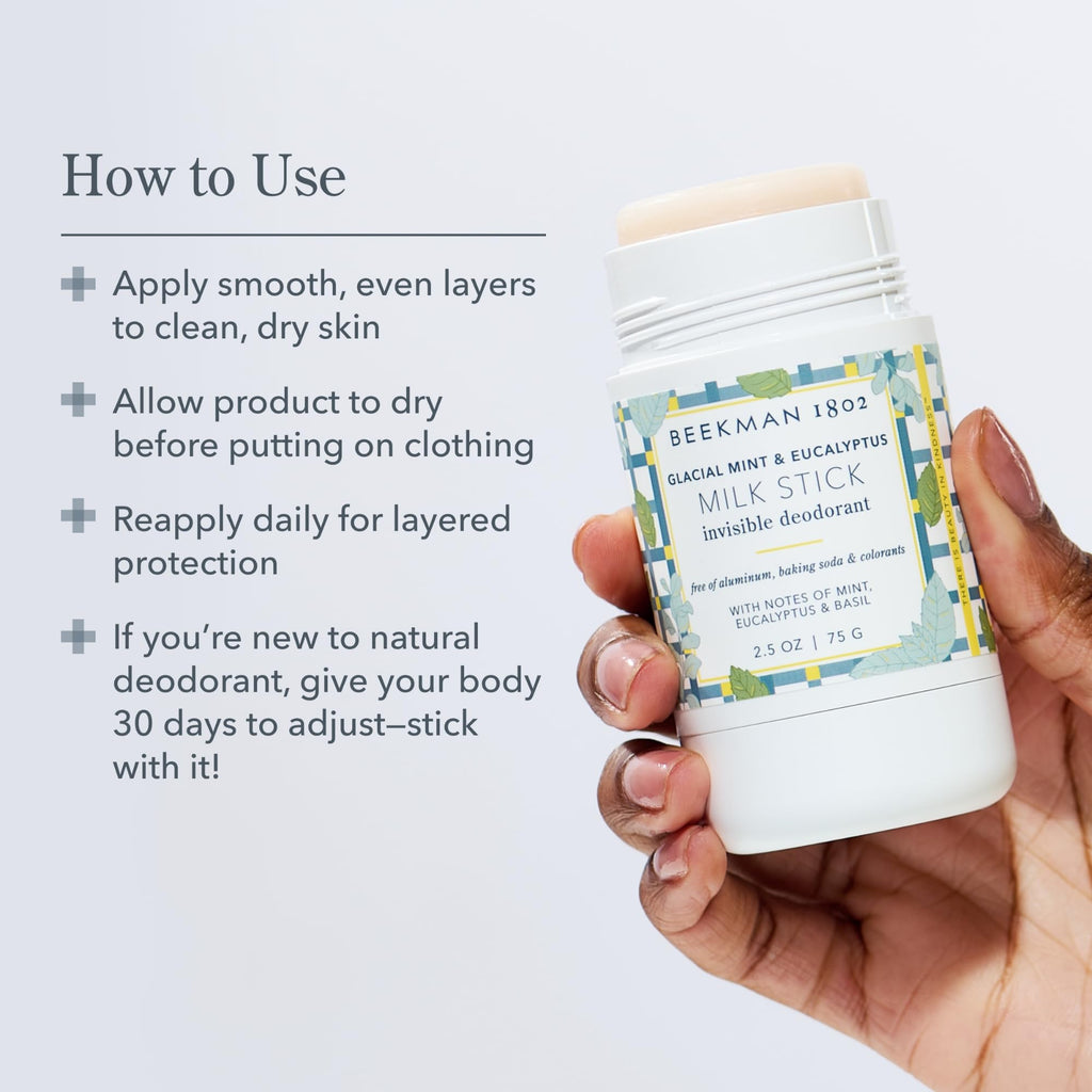 Beekman 1802 Milk Stick Whole Body Deodorant – Glacial Mint & Eucalyptus | Aluminum-Free & Gentle on Sensitive Skin
