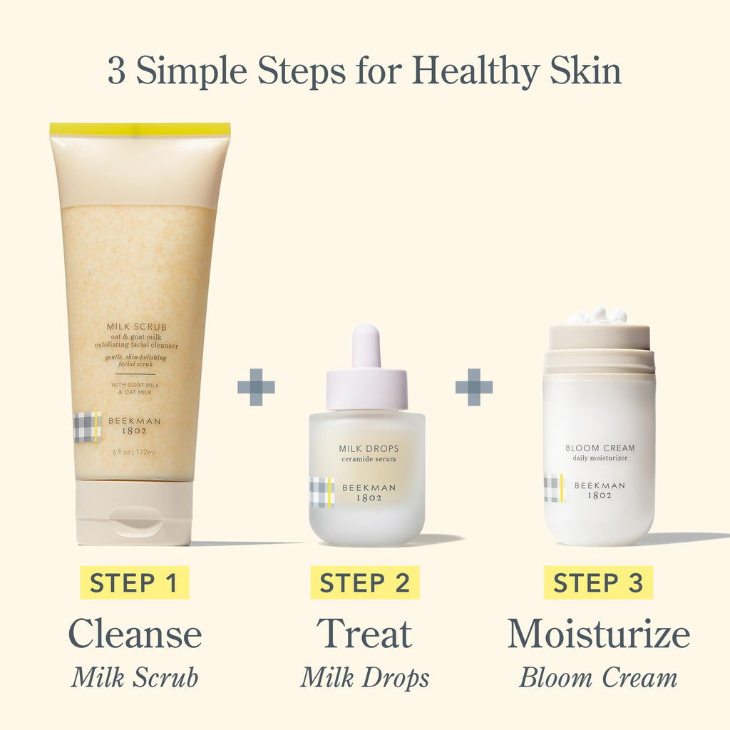 Beekman 1802 Oat + Goat Milk Exfoliating Scrub - Fragrance-Free Gentle Facial Polish for Sensitive Skin