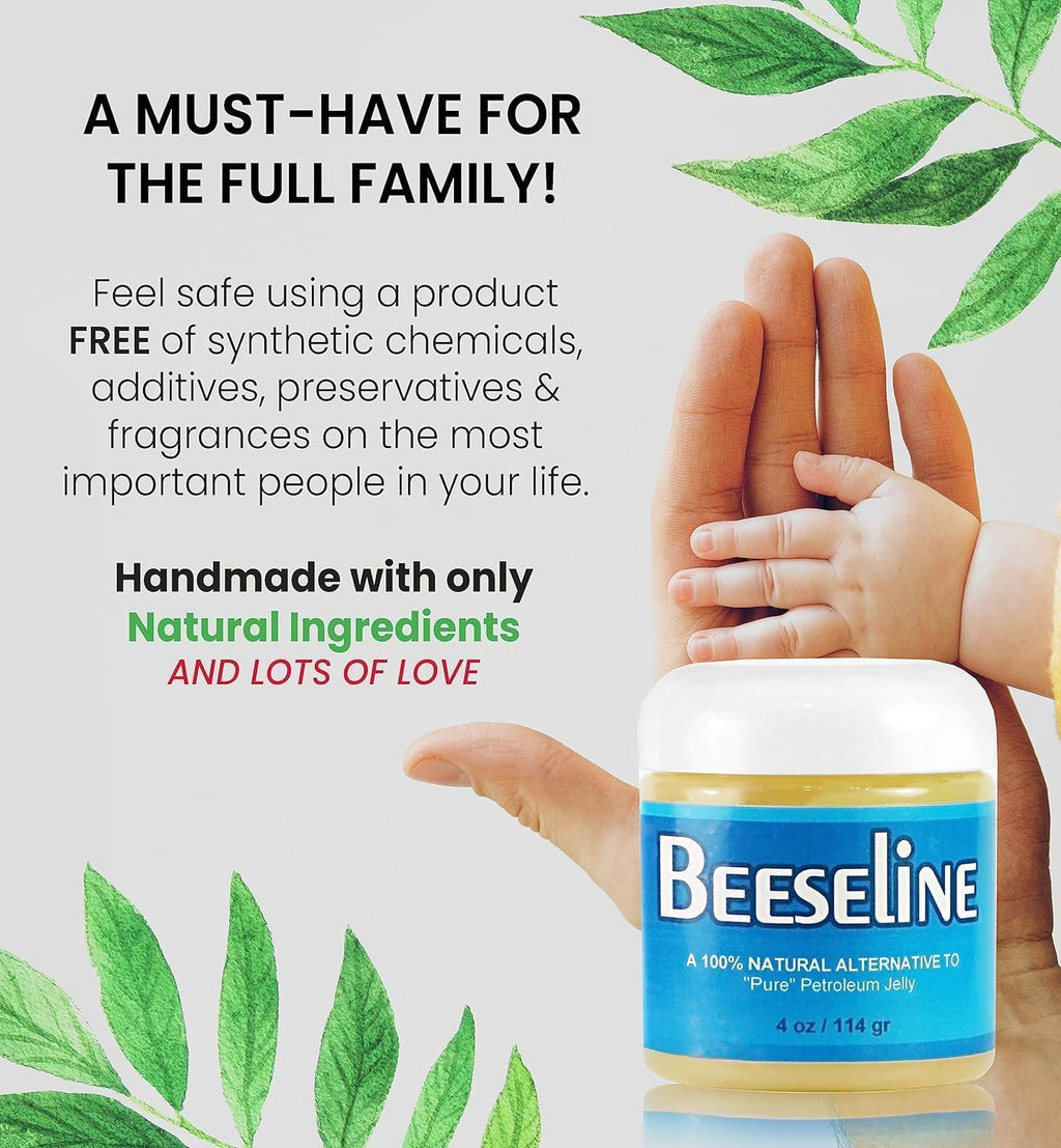 Beesaluxe Beesaline Original Unpetroleum – 100% Natural & Hypoallergenic Alternative to Petroleum Jelly – 4 oz Glass Jar