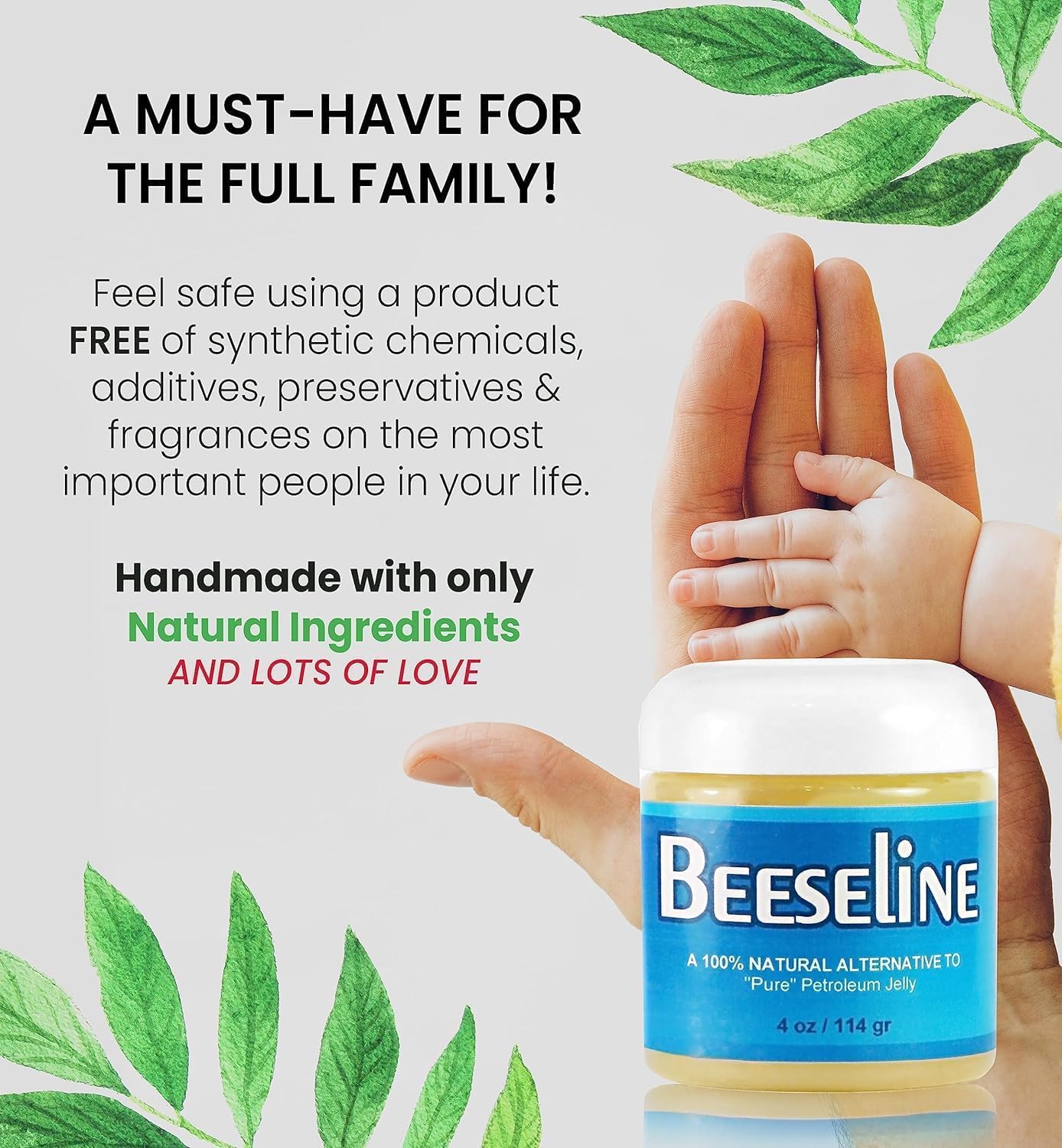 Beesaluxe Beesaline Original Unpetroleum – 100% Natural & Hypoallergenic Alternative to Petroleum Jelly – 4 oz Glass Jar