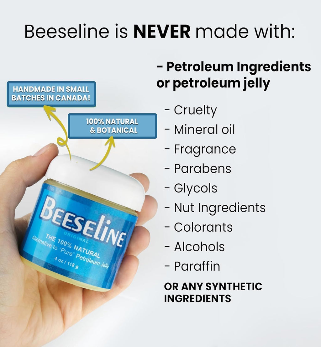 Beesaluxe Beesaline Original Unpetroleum – 100% Natural & Hypoallergenic Alternative to Petroleum Jelly – 4 oz Glass Jar