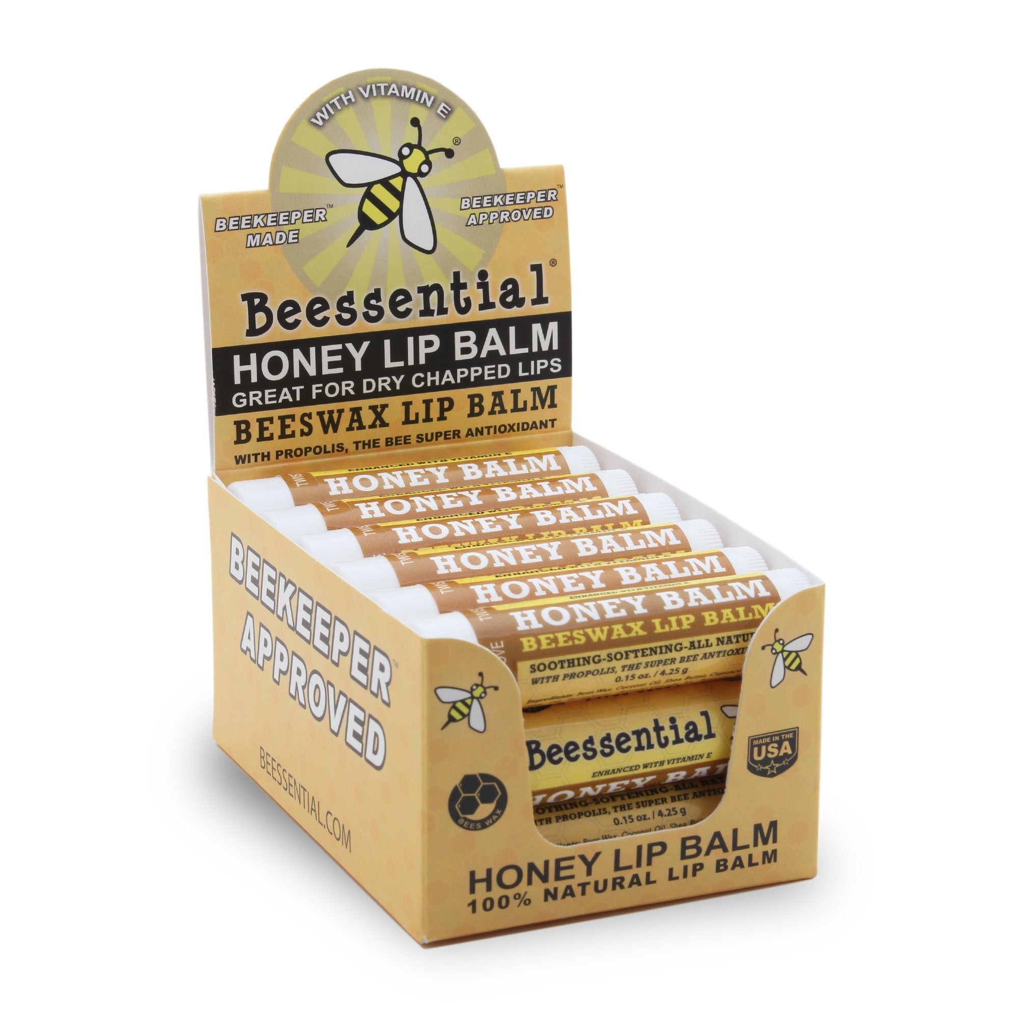Beessential Natural Bulk Lip Balm – Honey, 18 Pack | Cruelty-Free, Made in USA
