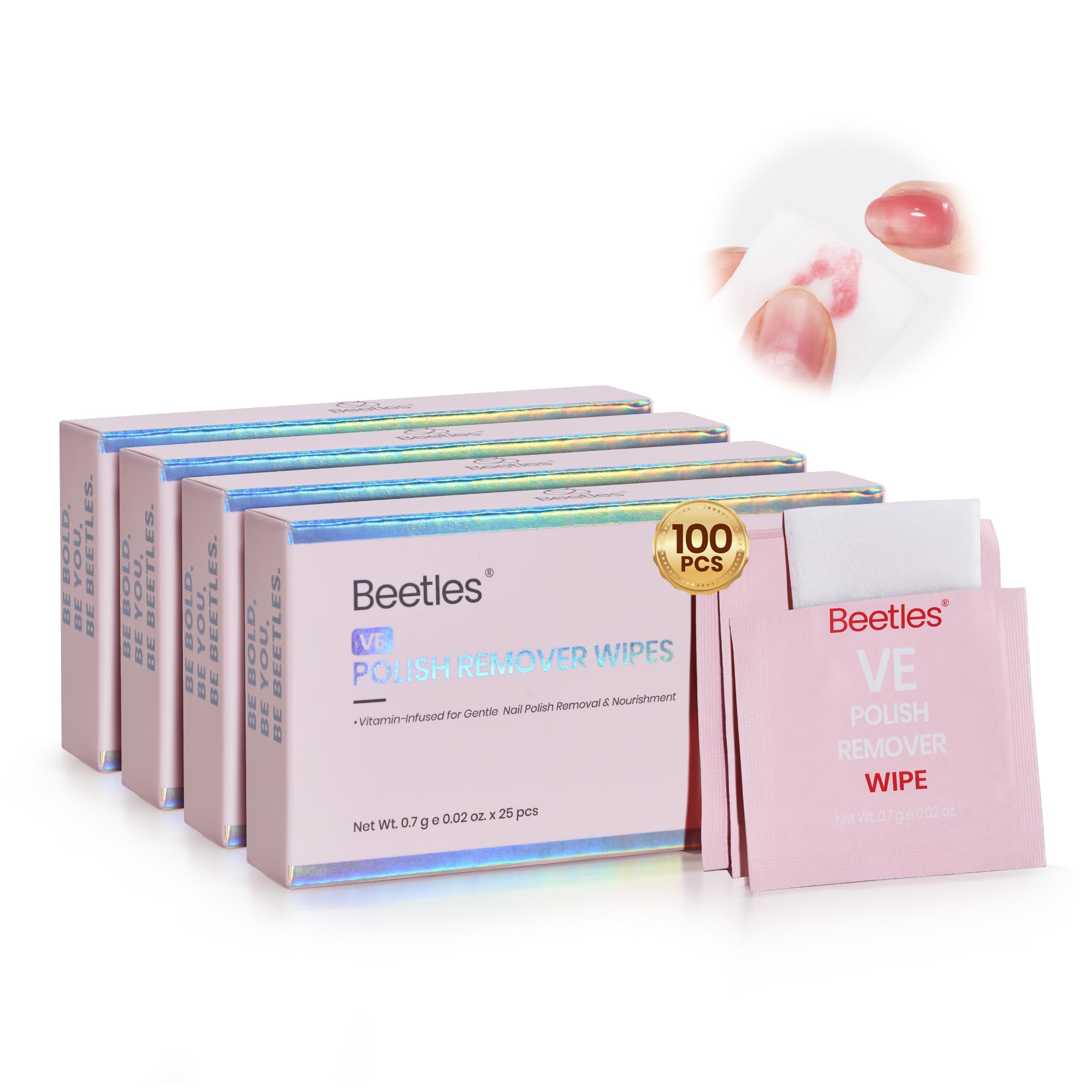 Beetles Nail Polish Remover Pads – 100 Count, 2-in-1 Prep & Lacquer Remover with Vitamin E