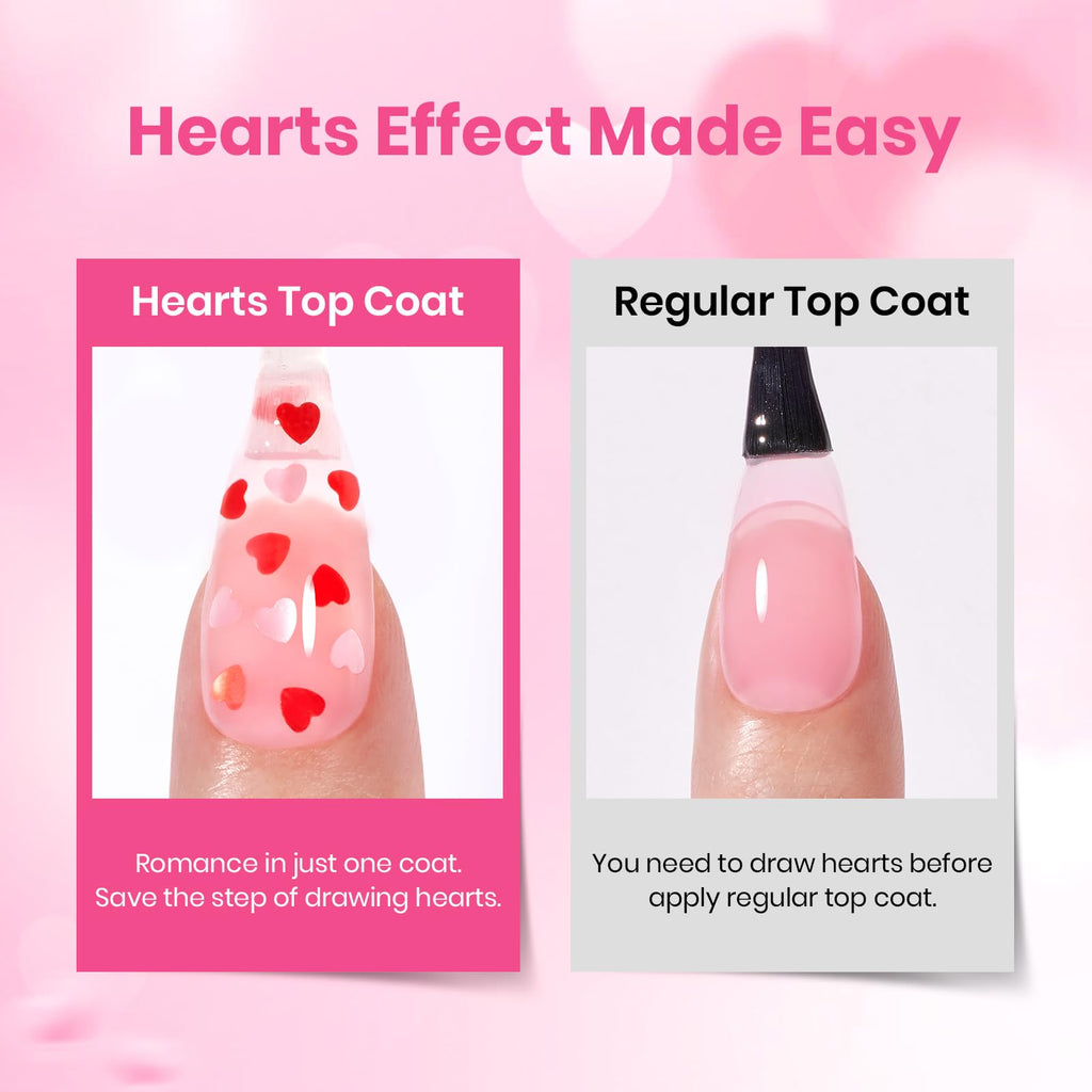 Beetles Valentine's Day Heart Gel Top Coat 15ml – HEMA-Free Glitter Shine, No Wipe, 21 Day Wear