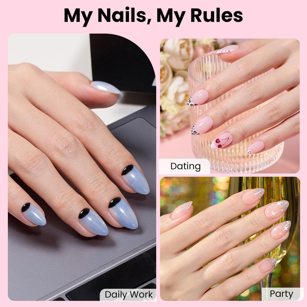Beetles Curve-EX Almond Short Gel Nail Kit – 320 Tips, Glue Gel, Mini Lamp