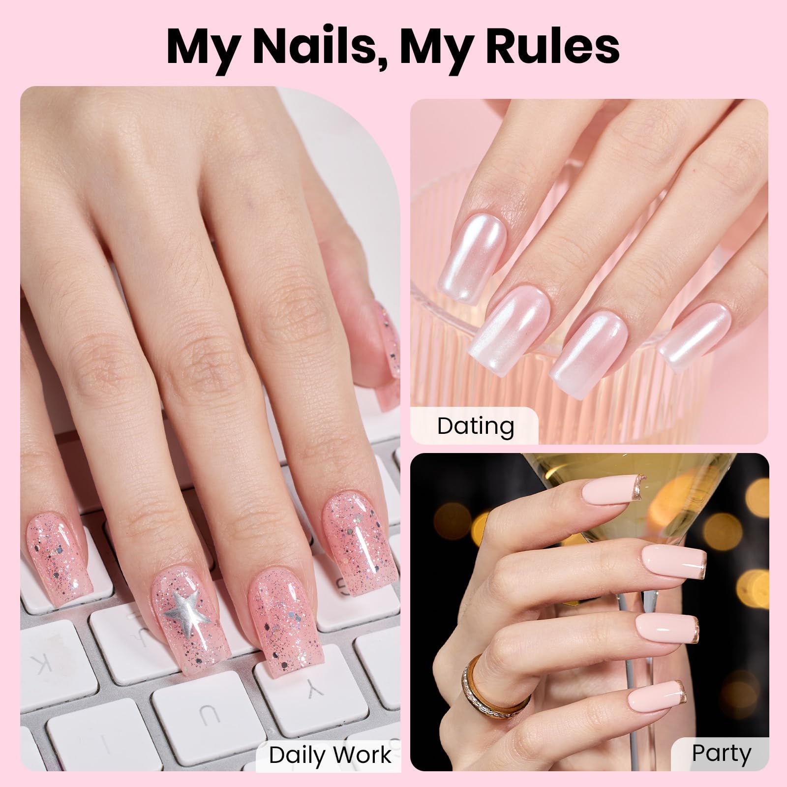 Beetles Gel Nail Kit Flat-X – 320 Short Square Tips, Glue Gel, Base & Top, Mini Lamp | DIY Home Manicure