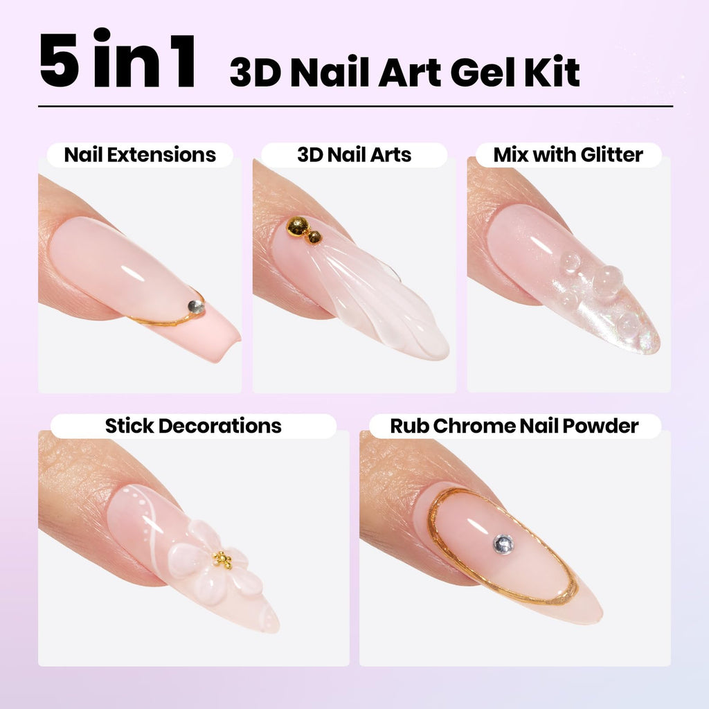 Beetles 3D Gel Nail Art Kit Crystal Orb – Clear Builder Gel 1 oz, 5-in-1 DIY Nail Art for Home Salon (UV/LED Cure Required)