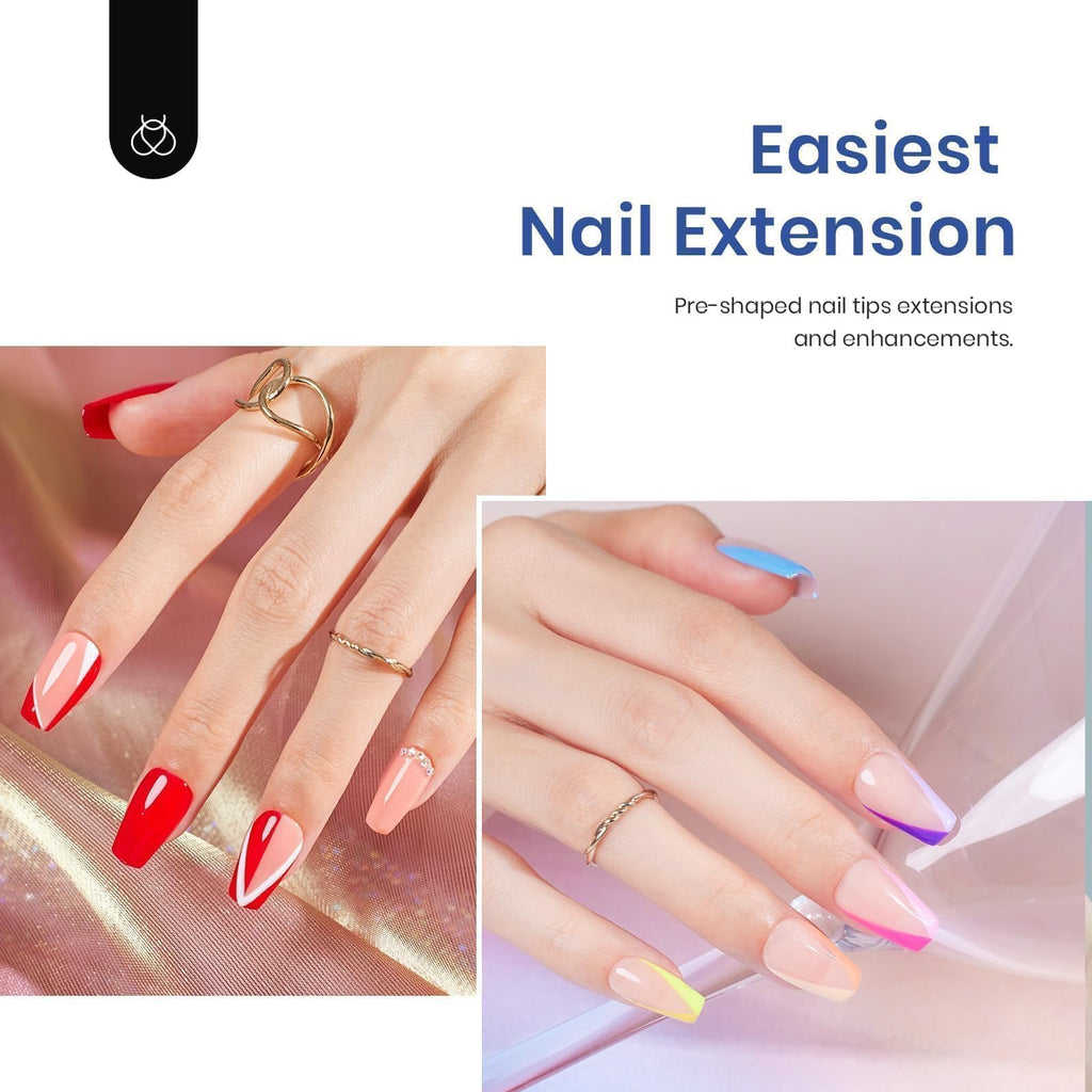 Beetles Gel Nail Tips 510Pcs – 15 Sizes Short Coffin Nail Kit with 5-in-1 Nail Glue Gel & UV LED Lamp