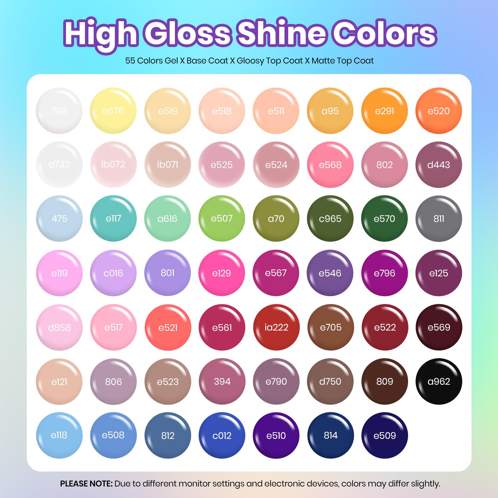 Beetles Spring Gel Nail Polish Set – 55 Colors with Base & Top Coats, Matte Finish, UV/LED